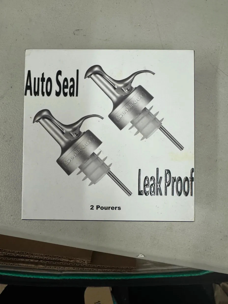 Sealpour Liquor Auto Seal Leak Proof Pourers 2 pks Stainless Steel / Silver NIB