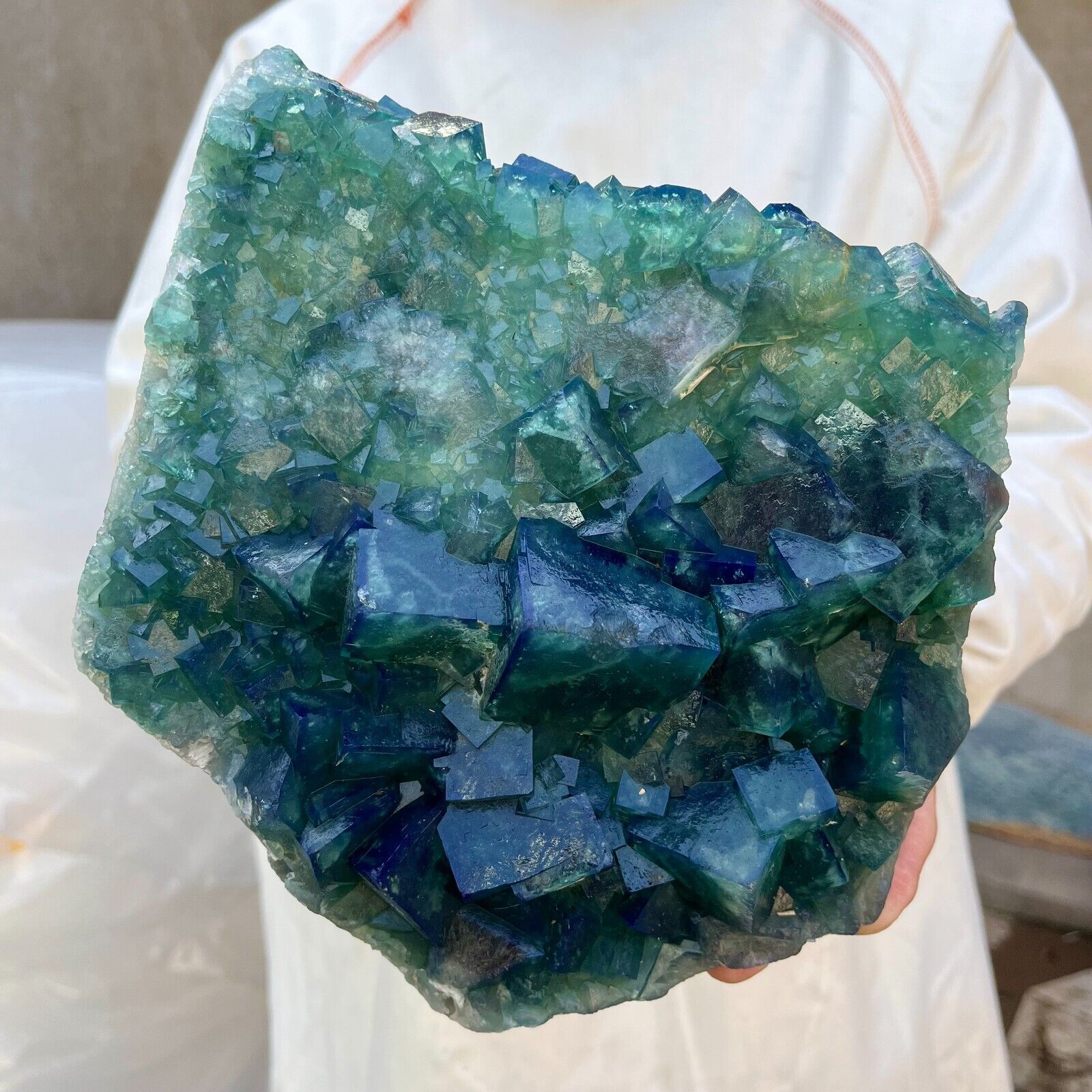 14.4lb Large NATURAL Green Cube FLUORITE Quartz Crystal Cluster Mineral Specimen