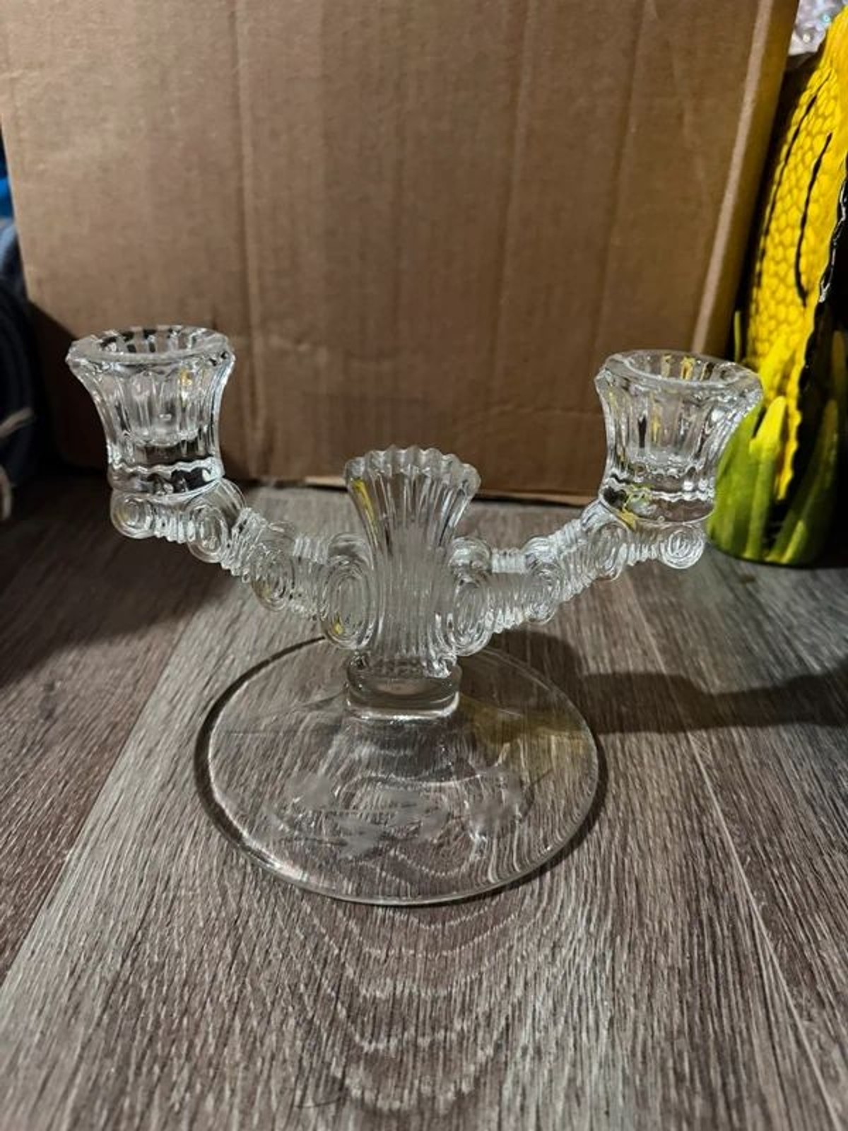 Vintage Paden City Glass Largo Double Candlestick Holder, Clear Depression Glass