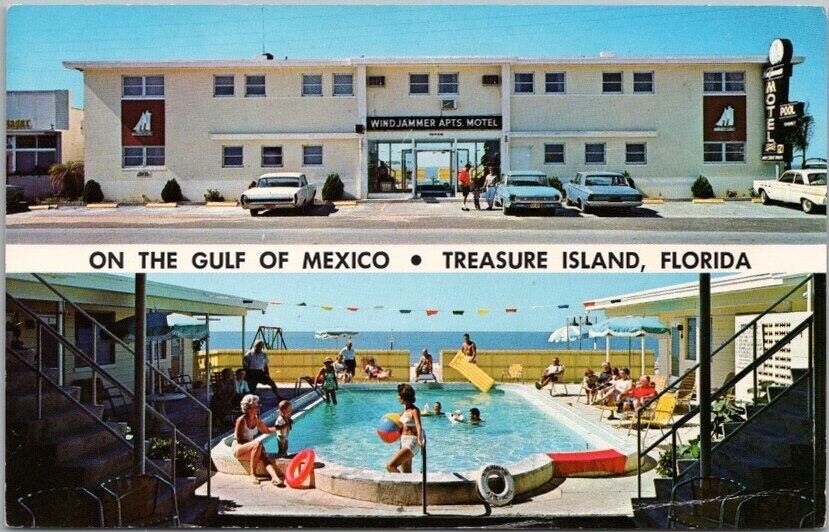 c1960s St. Petersburg, Florida Postcard WINDJAMMER APTS. MOTEL Treasure Island