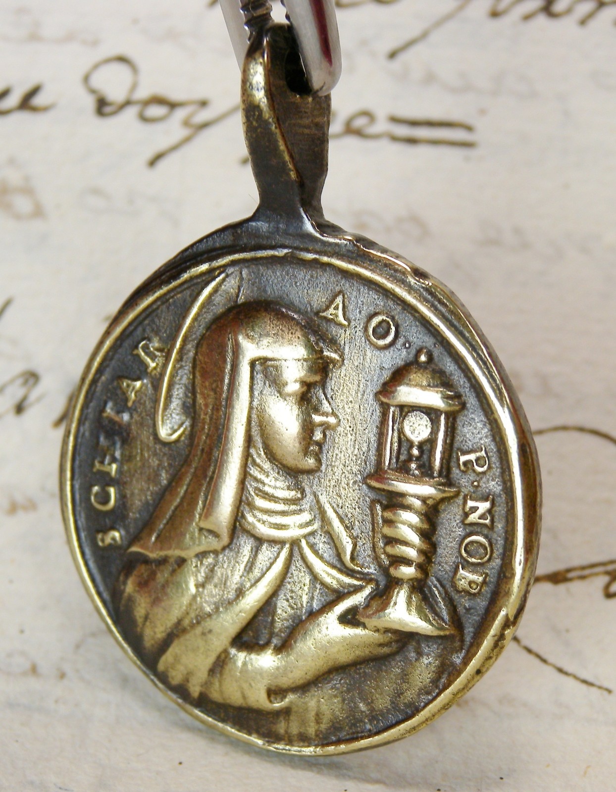 ANTIQUE 18TH CENTURY BRONZE MEDAL ST CLARE OF ASSISI & ST PASCHAL BAYLON
