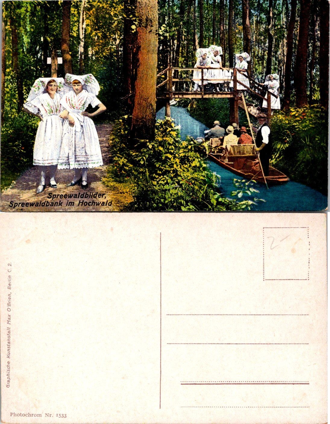 Spreewald Spreewaldbank im Hochwald Postcard Photochrom Germany Unused Vintage