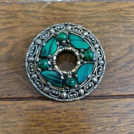 Miracle Vintage Green Brooch Pin Badge Jewelry Damaged Condition