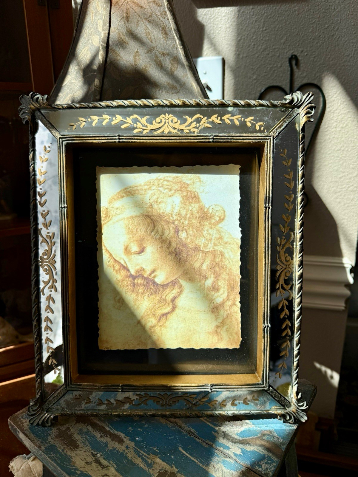 VTG Artini Style Eglomisé Mirror Frame Leonardo da Vinci La Scapigliata Print VTG Artini Style Eglomisé Mirror Frame Leonardo da Vinci La Scapigliata Print