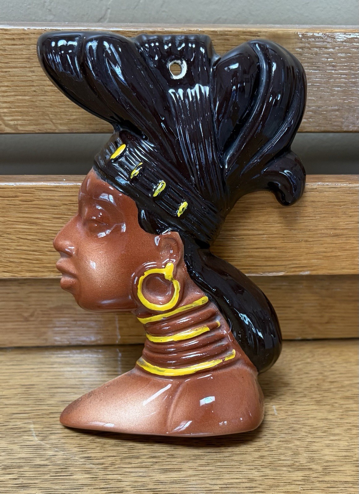 VTG MCM 1960s African American Woman W/neck Rings & Scarf Ceramic Wall Decor VTG MCM 1960s African American Woman W/neck Rings & Scarf Ceramic Wall Decor