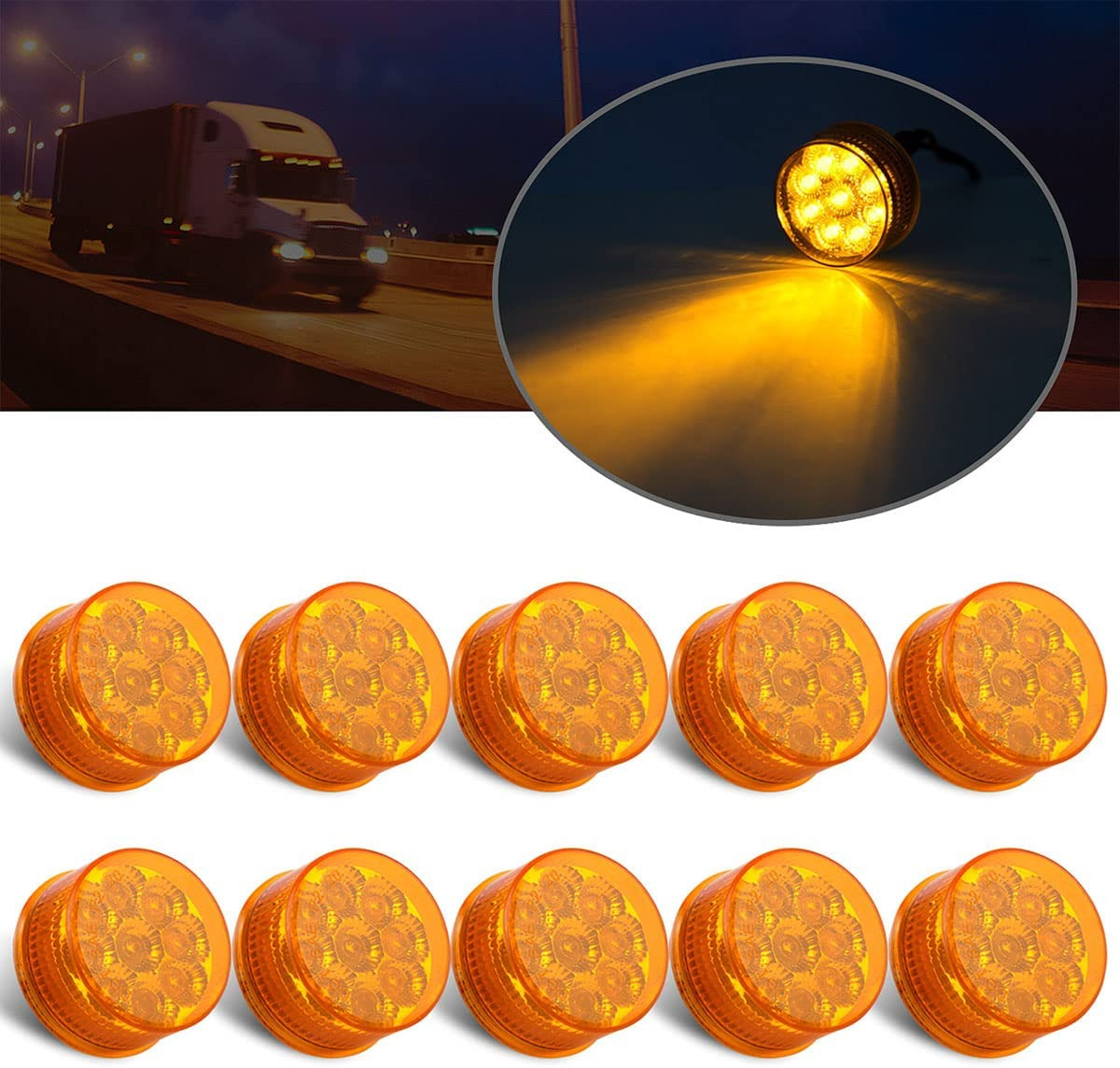 10Pcs 2 Inch round Led Marker Lights 9 Diodes W Reflectors Truck Trailer