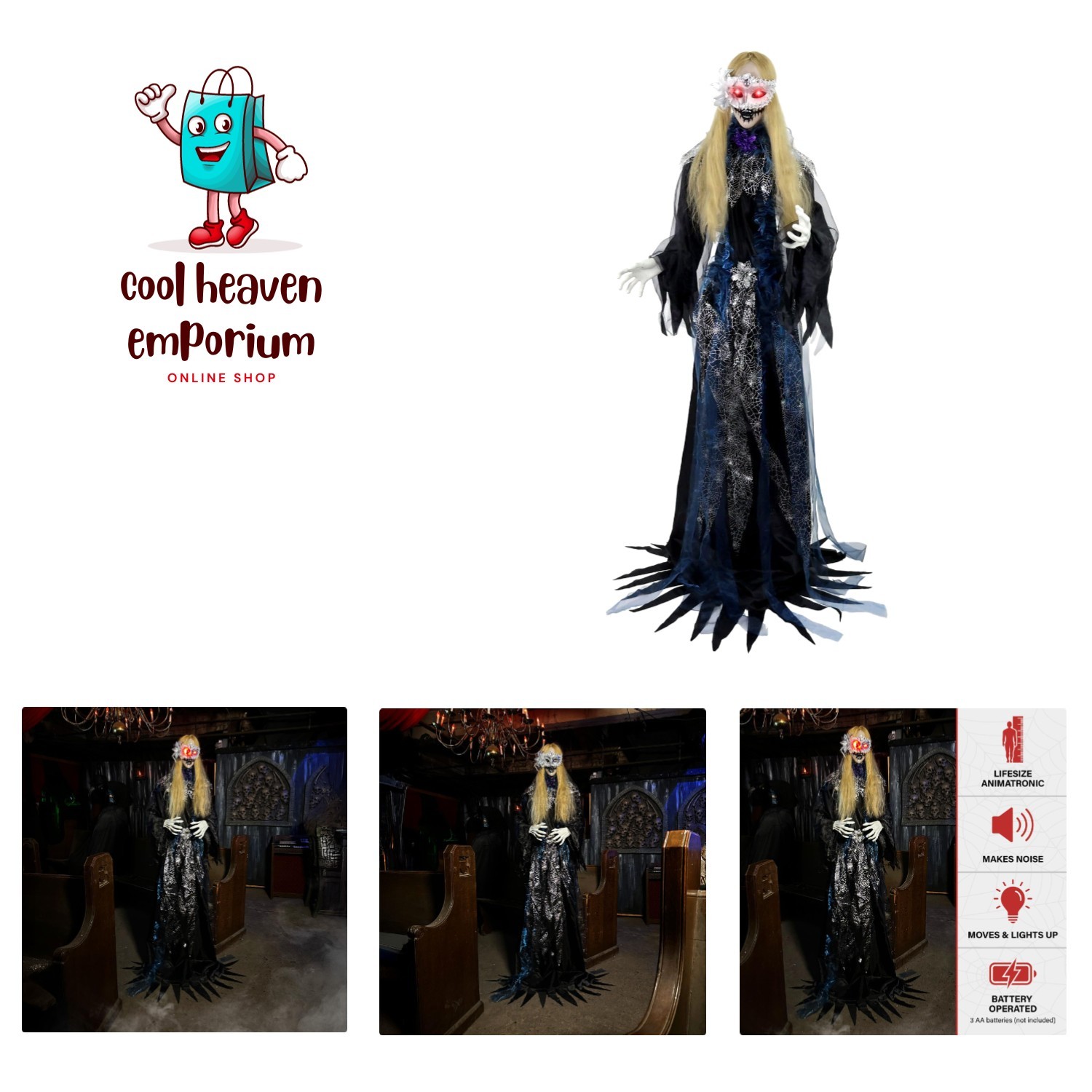 5.5-Ft Animatronic Animated Standing Masquerade Lady, Halloween Animatronic, ...