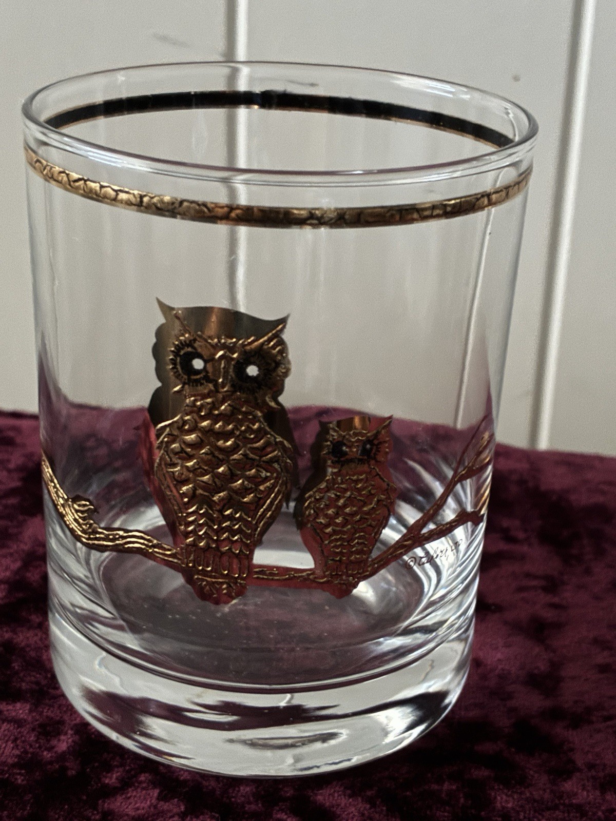 Vintage Culver Gold Owl Rocks Glass Lowball Cocktail Gold Rim Barware