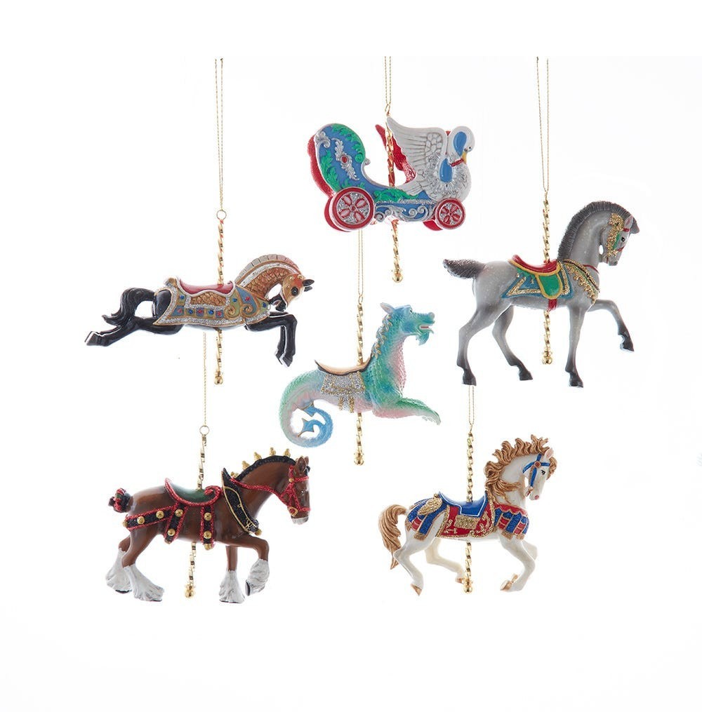 Kurt Adler Carousel Horses Chariot Christmas Tree Ornaments Set of 6 Clydesdale