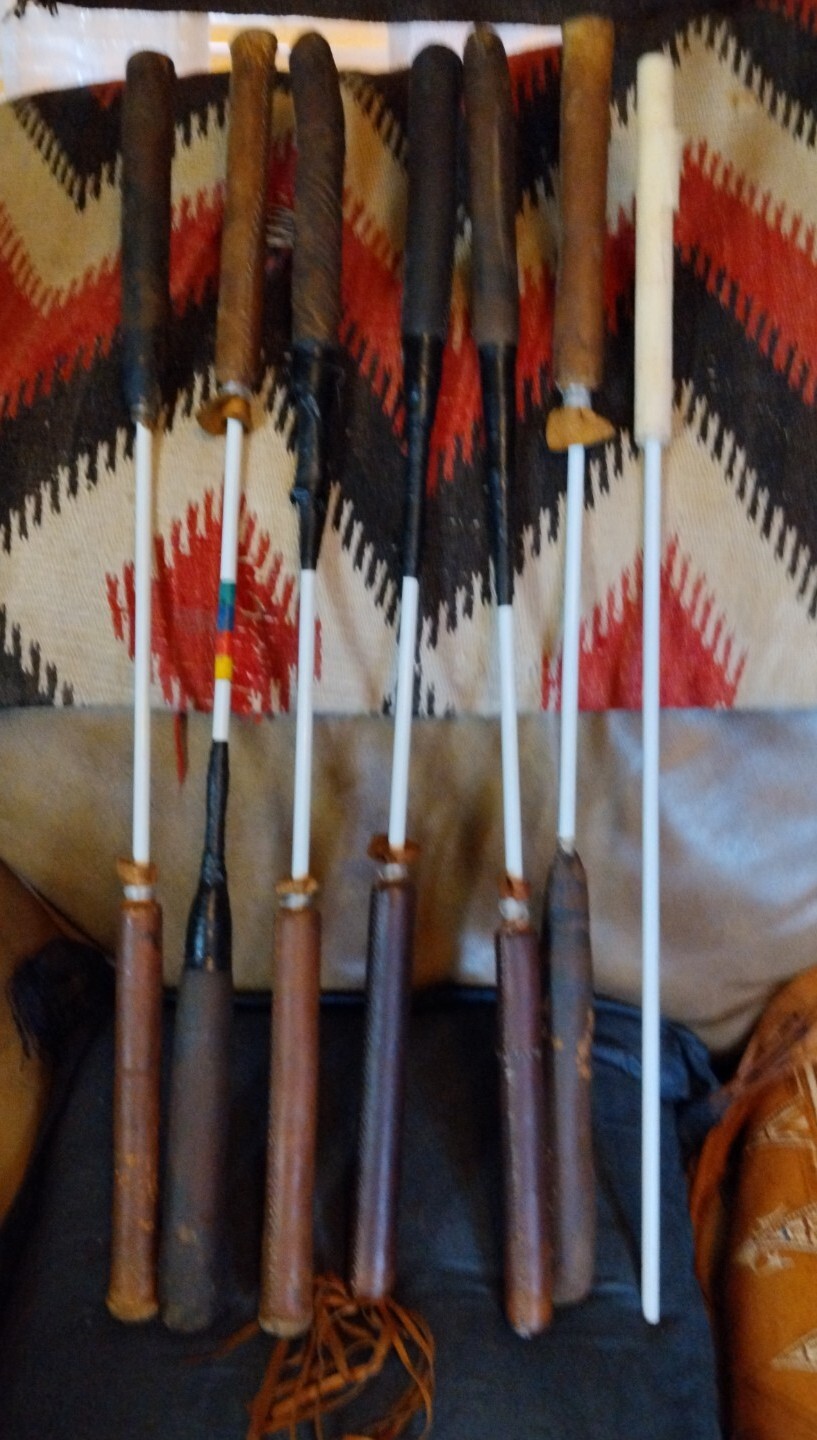 **AWESOME OLD  NATIVE AMERICAN DRUM BEATERS 7 BEATERS WITH RAWHIDE CASE HTF **