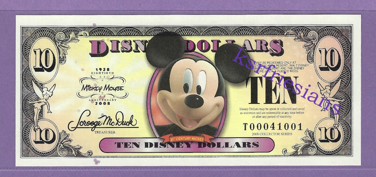 2008 T $10 21st CENTURY MICKEY THE DISNEY STORE DISNEY DOLLAR T00041001