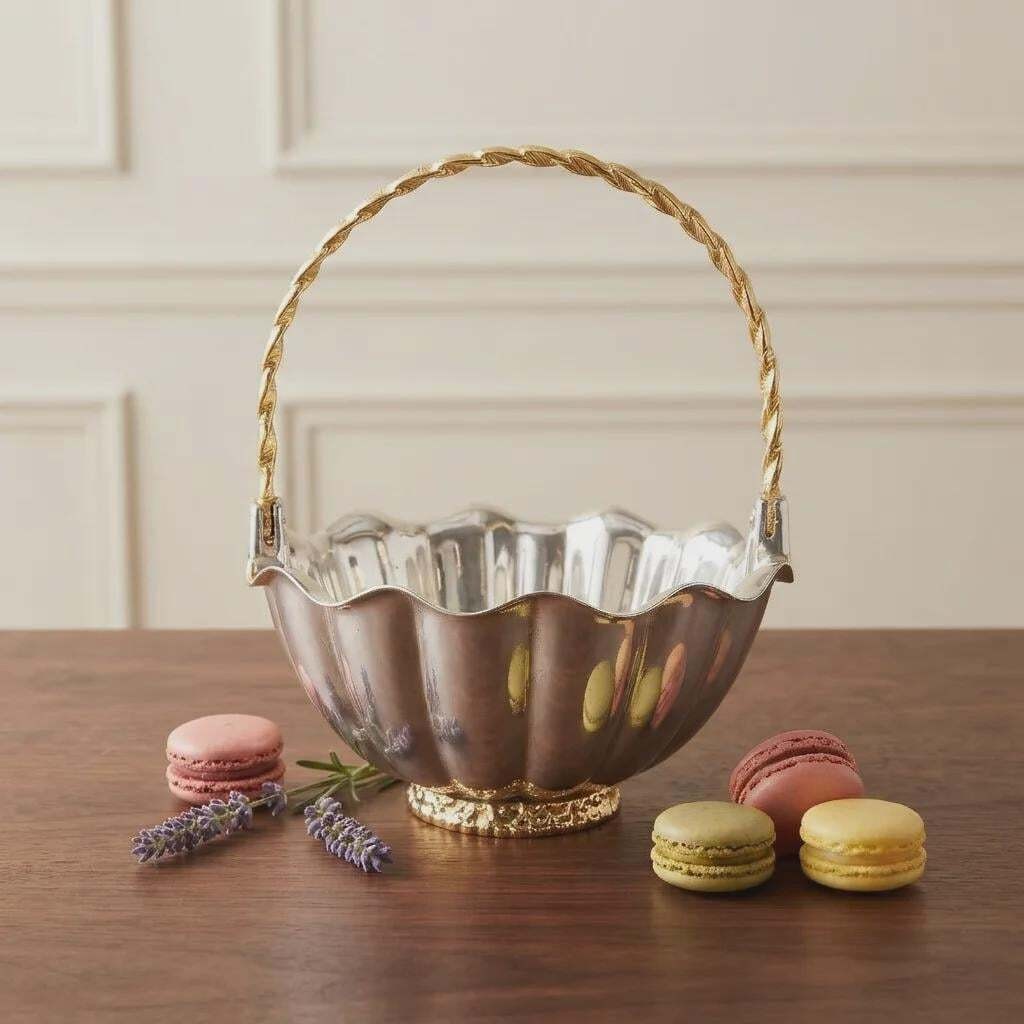 International Silver Plated Centerpiece with Gold Braided Handle & Base International Silver Plated Centerpiece with Gold Braided Handle & Base