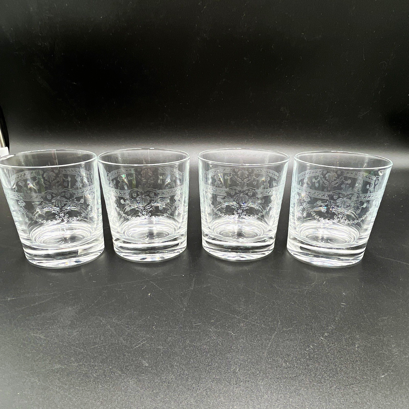 4 Vintage Cristal d’Arques Dampierre Old Fashioned Rocks Glasses Etched