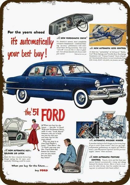1951 FORD FORDOMATIC DRIVE 4-Door Car Vintage-Look DECORATIVE REPLICA METAL SIGN