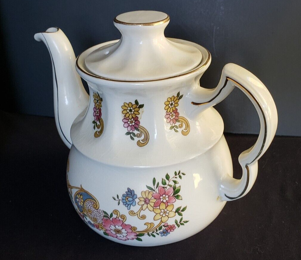 Ellgreave Centenary,  ironstone teapot, Wood and Sons, England, floral design