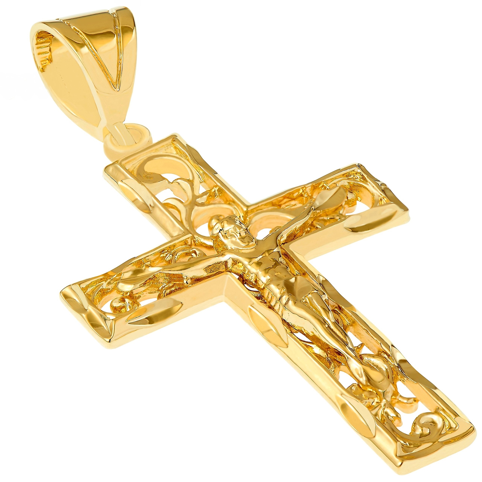LIFETIME JEWELRY Large Filigree Crucifix Cross Necklace for Men & Women 24k G...