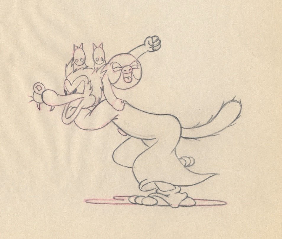 Columbia LITTLE LOST SHEEP Animation Drawing of WOLF and GENEVIEVE, 1939