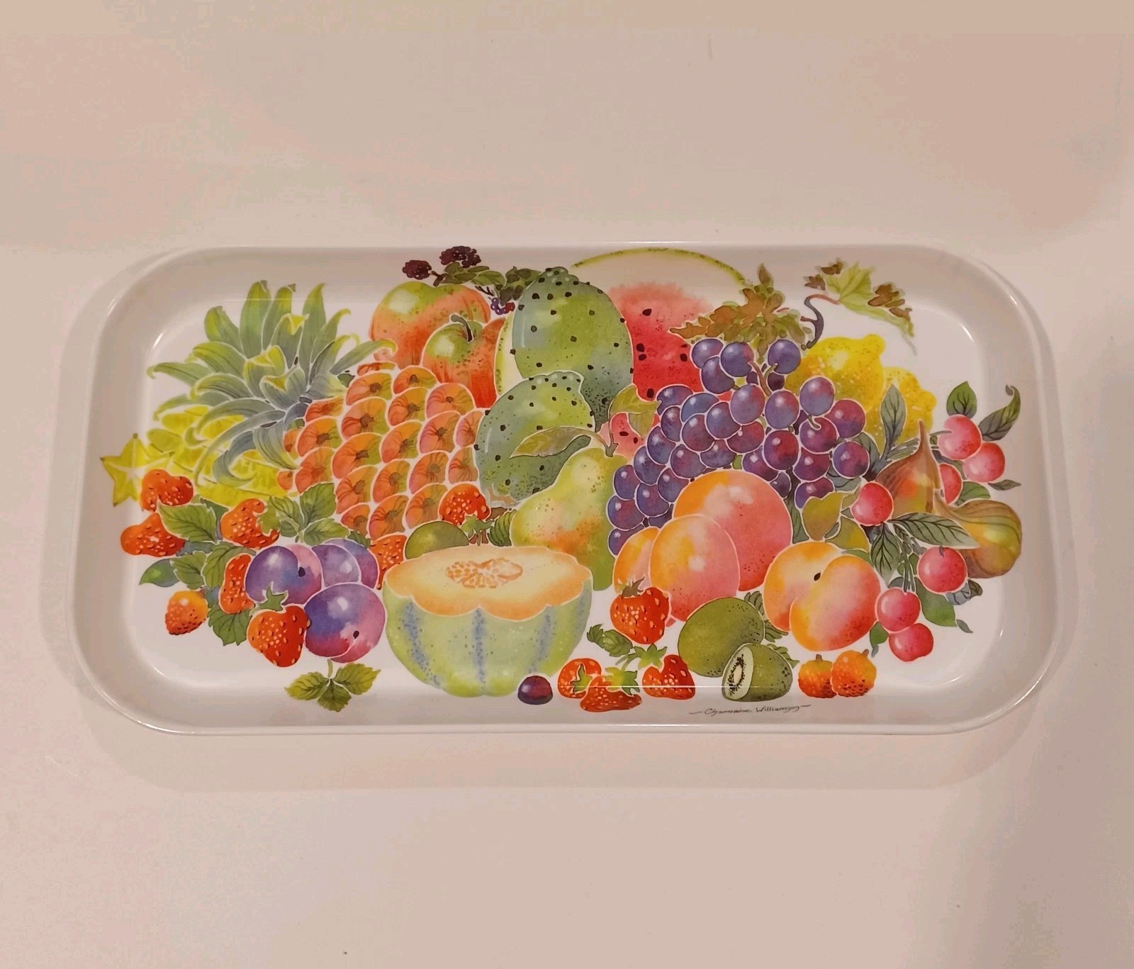 Vintage Mebel Melamine Serving Tray Fruit Pattern Made In Italy Footed