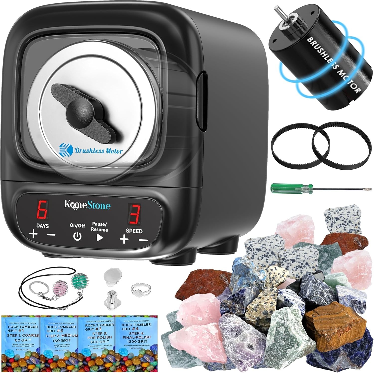 K2 Elite Professional Rock Tumbler Kit, Ultra Quiet & Cutting Edge Brushless Mot