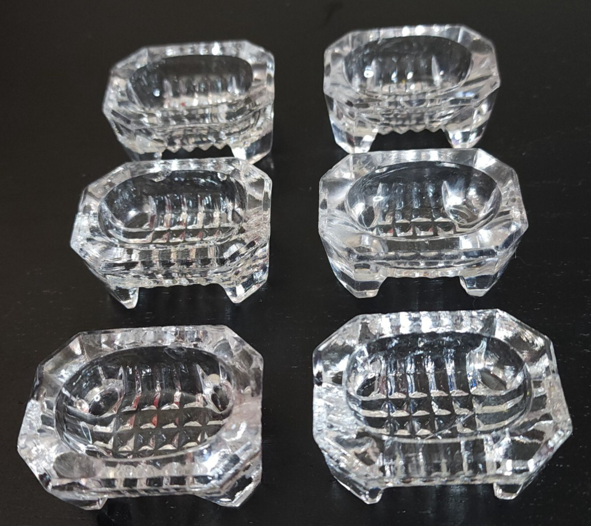 Antique Cut Crystal SIX OPEN SALT CELLARS Sawtooth Footed 1.5\