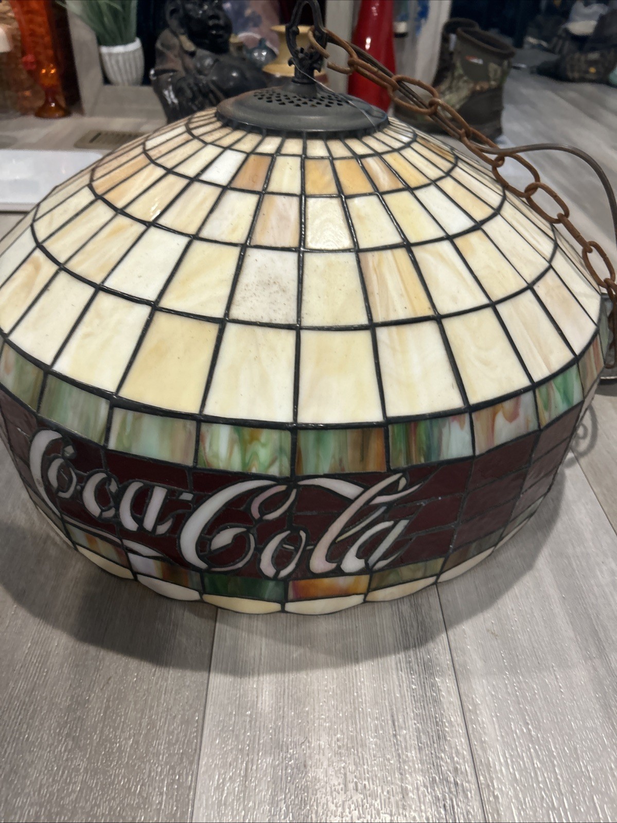 Vintage Coca Cola Stained Glass Hanging Lamp Shade ( Xtra Large)