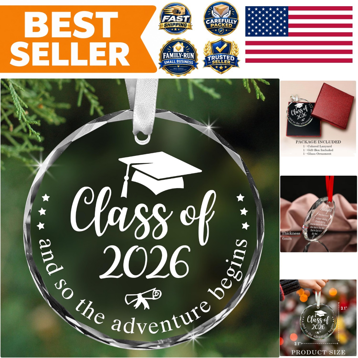 Class of 2026 Graduation Ornament – Senior  Christmas Ornament Glass Keepsake...