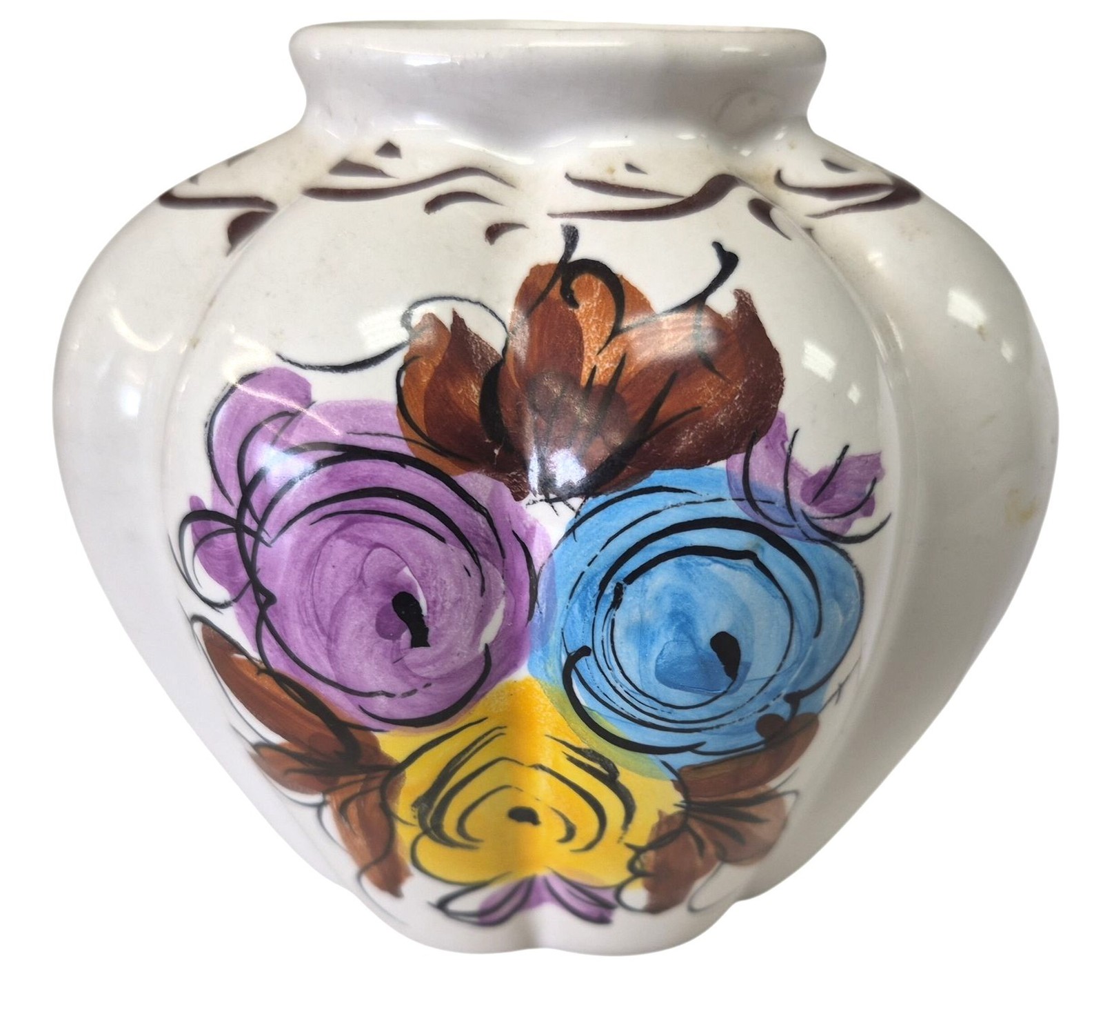 Vintage Vestal Alcobaco Ceramic Vase Hand Painted Portugal 706 Floral 4\