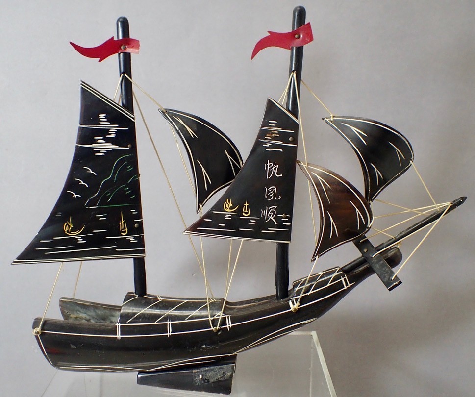 Vintage Genuine Horn 2 Mast Sailing Clipper Ship 12\
