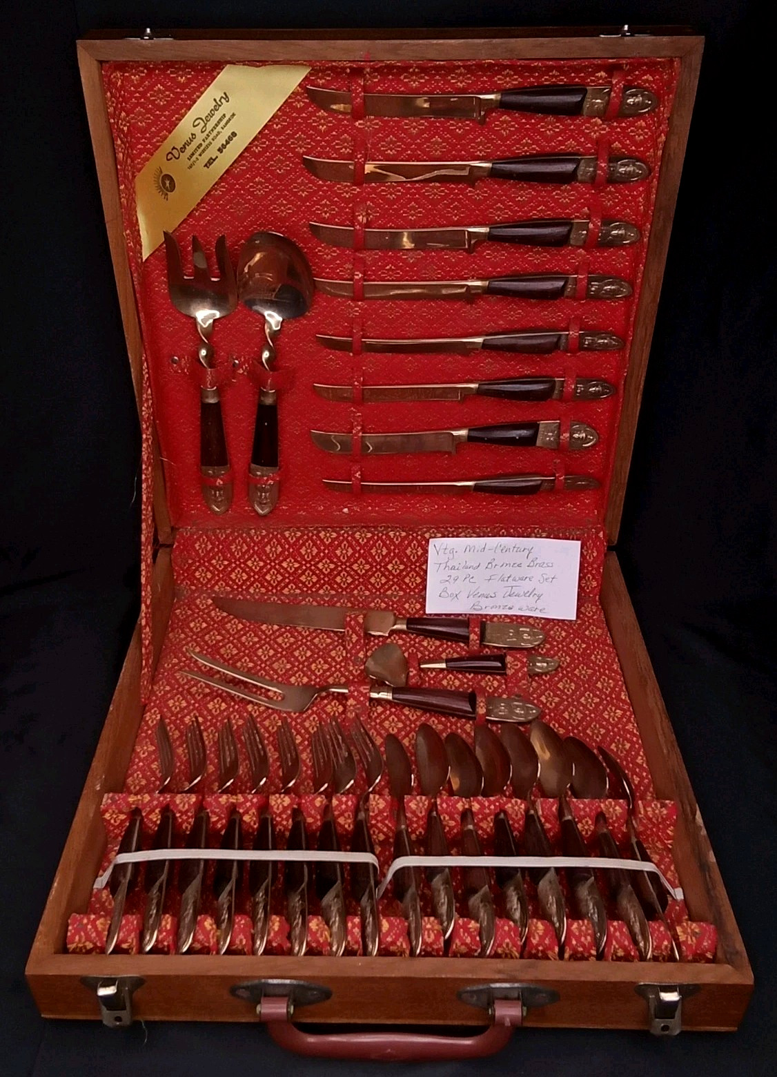 VTG 1960s Siam Brass Flatware With Venus Jewelry Case Service For 8 New Arrival
