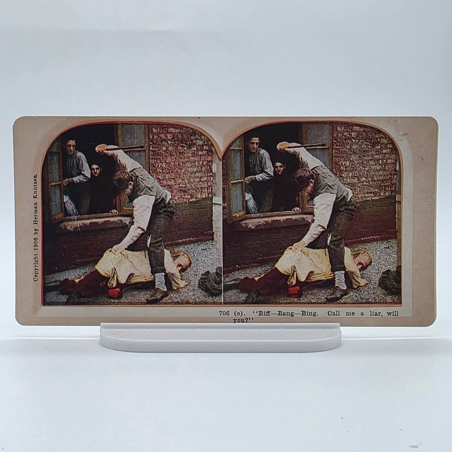 Hermann Künzren 1906 Comic Stereoview Biff Bang Bing Call Me a Liar Will You