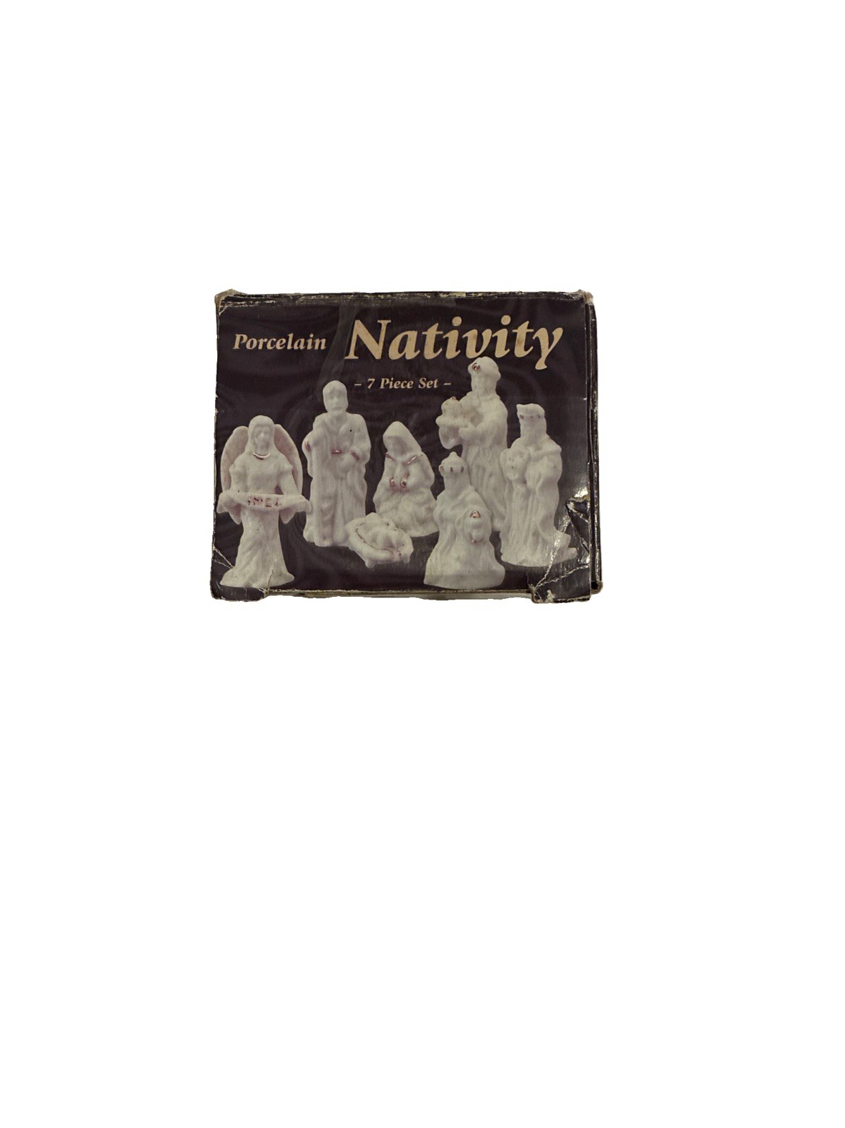 Giftco Inc Porcelain Christmas Nativity 7 Piece Set - White w/ Gold Accents