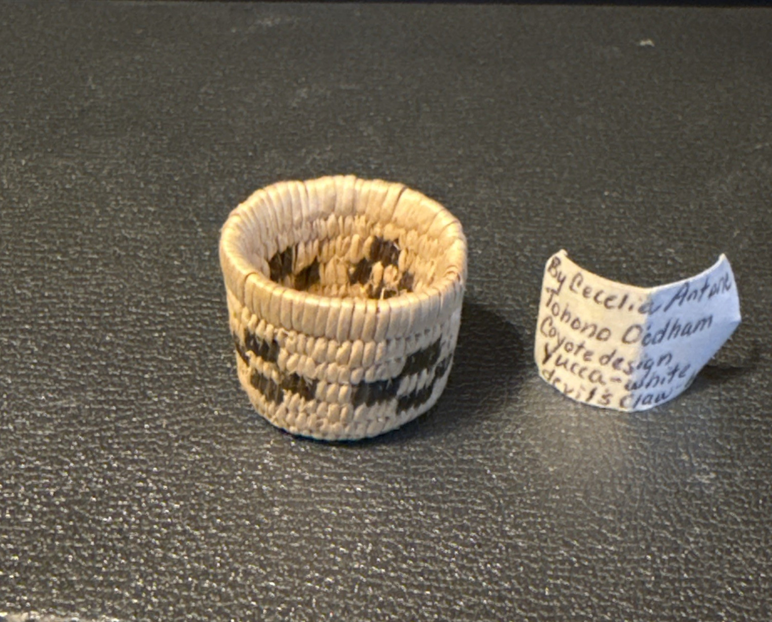 Fine Tohono O'odham Yucca Basket Coyote Tracks C Antone Native American Mini 3