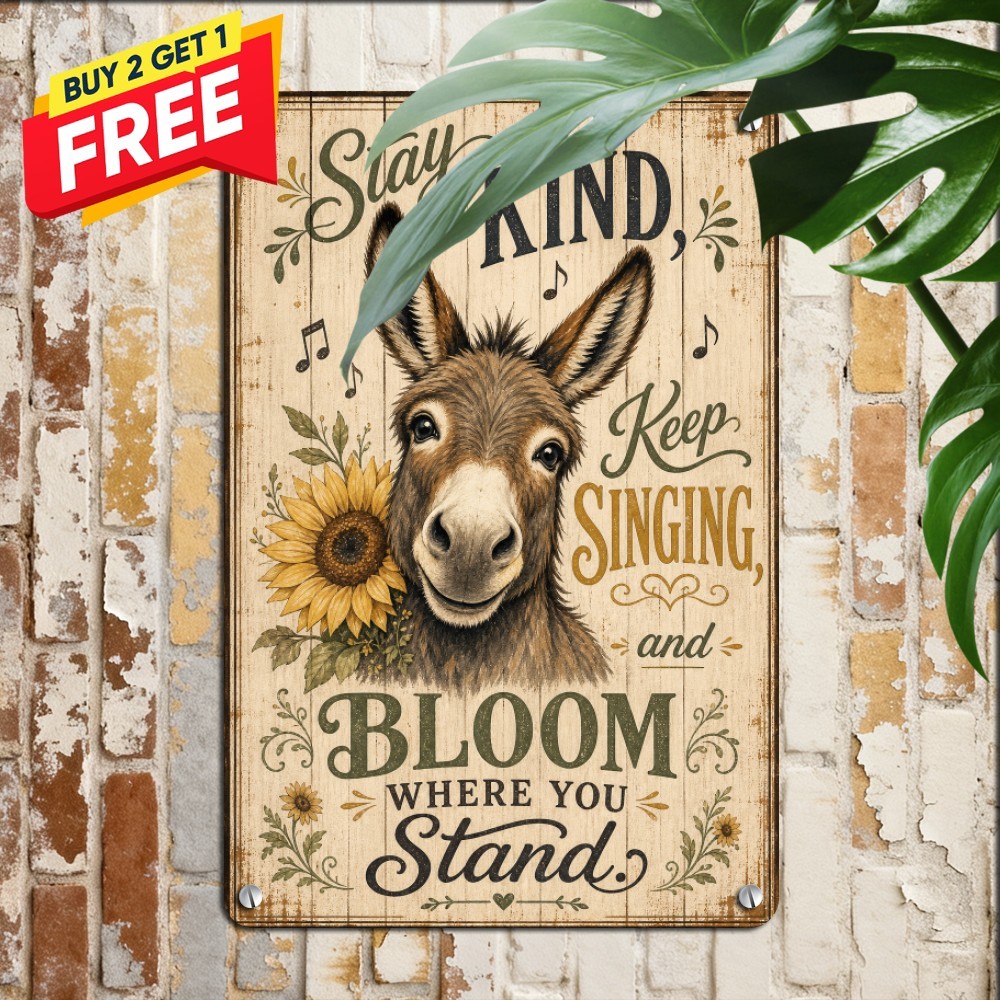 Rustic Donkey Portrait Tin Sign Durable Farm Animal Metal Decor Plaque