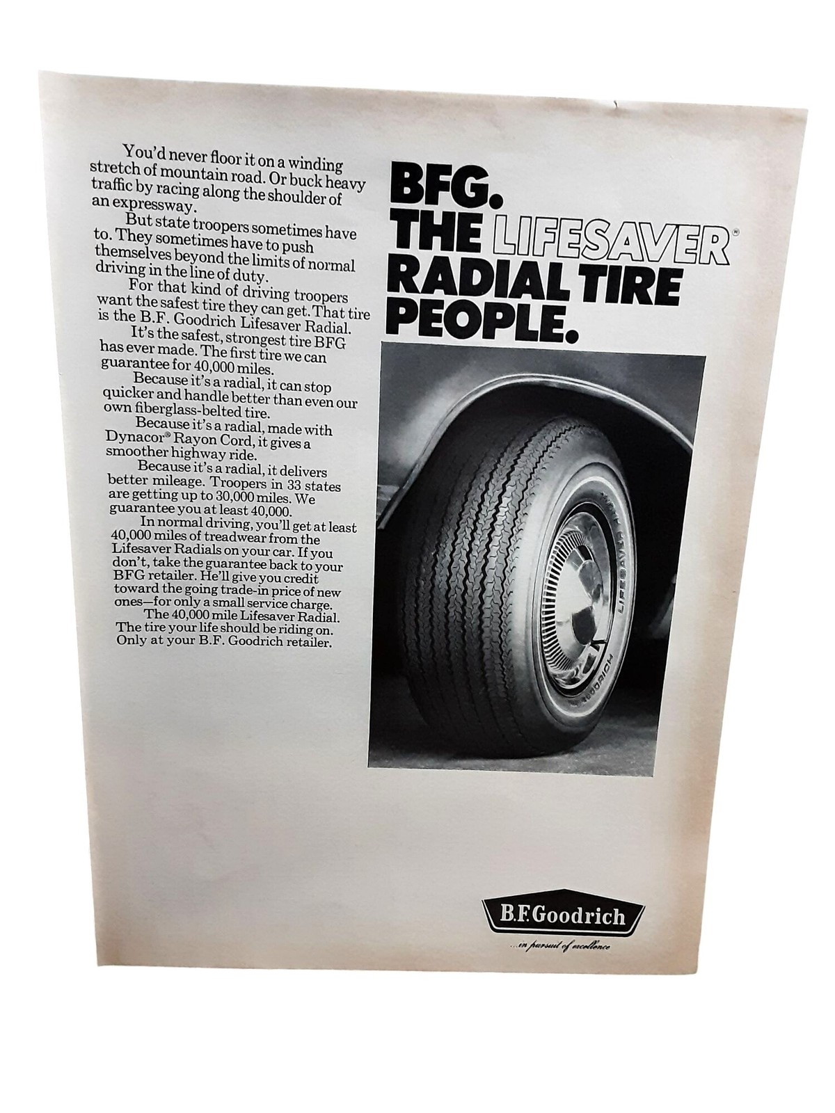 1971 BF Goodrich Lifesaver Radial Tire Original Vintage Magazine Print Ad 1971 BF Goodrich Lifesaver Radial Tire Original Vintage Magazine Print Ad