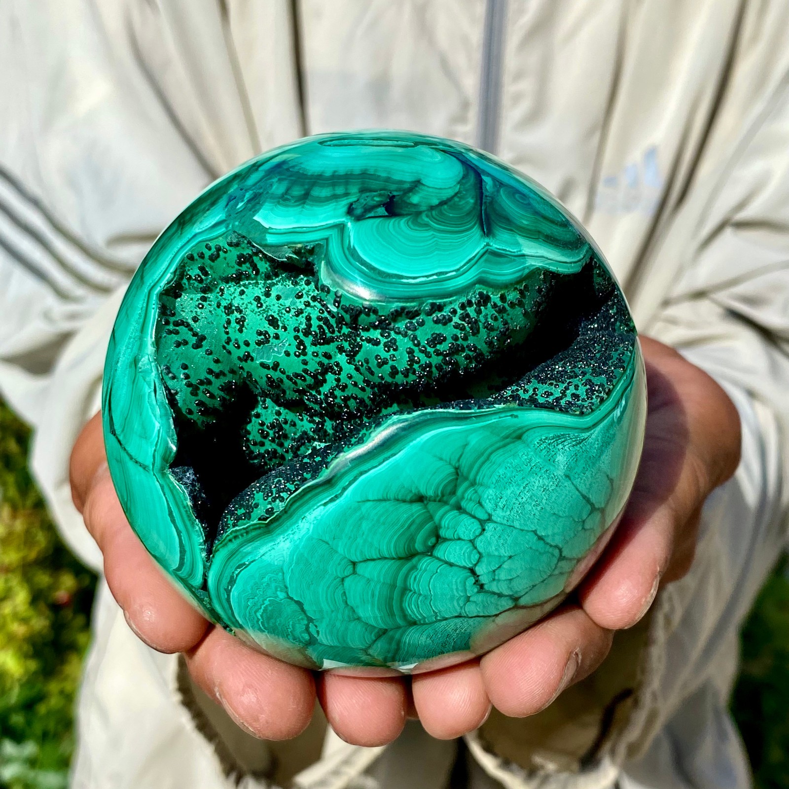 2.4LB Rare Natural Malachite quartz hand Carved sphere Crystal Healing Gem ball