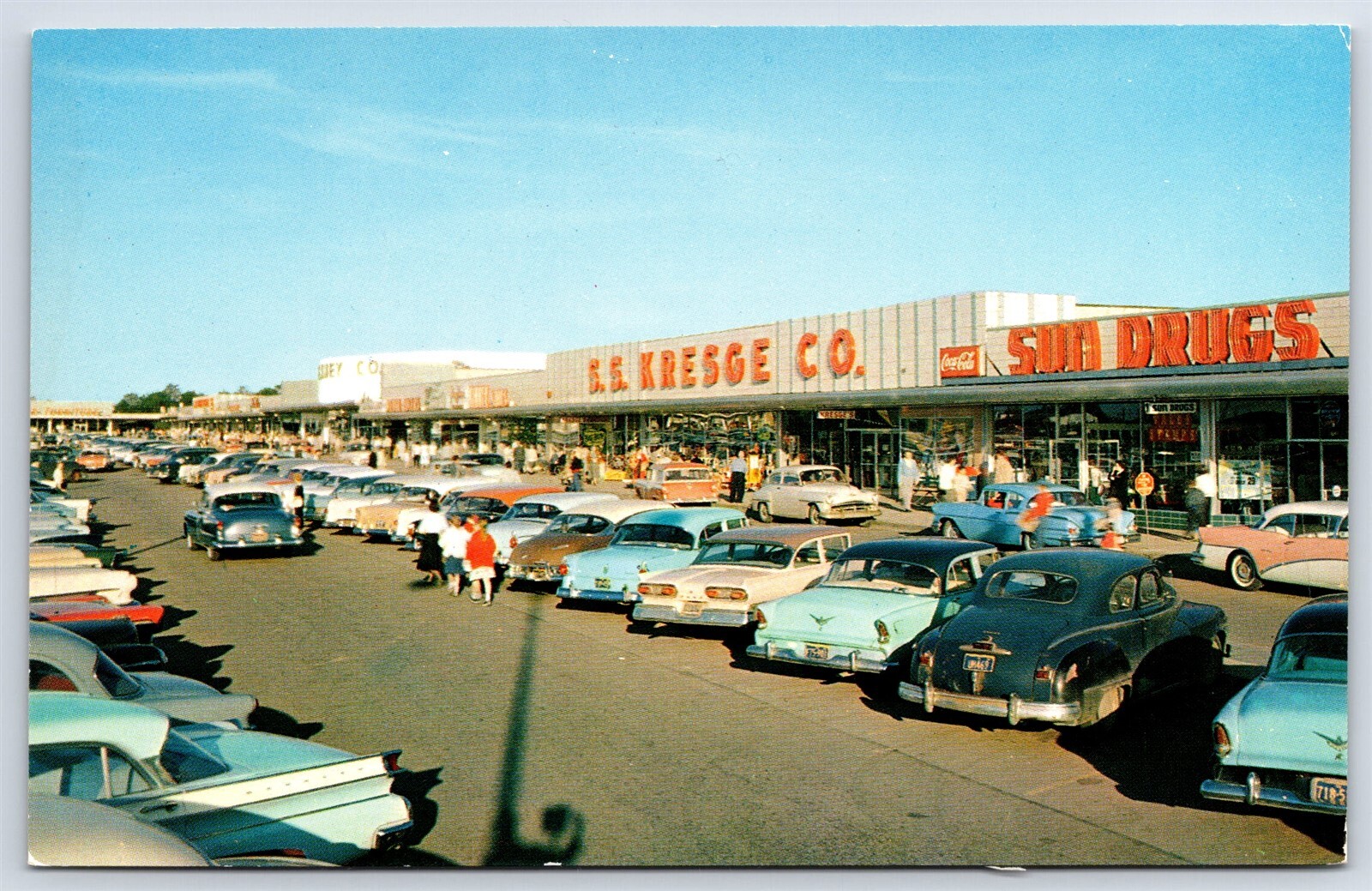 Postcard PA Monroeville Shopping Center Strip Mall c1950s Autos Stores AR12