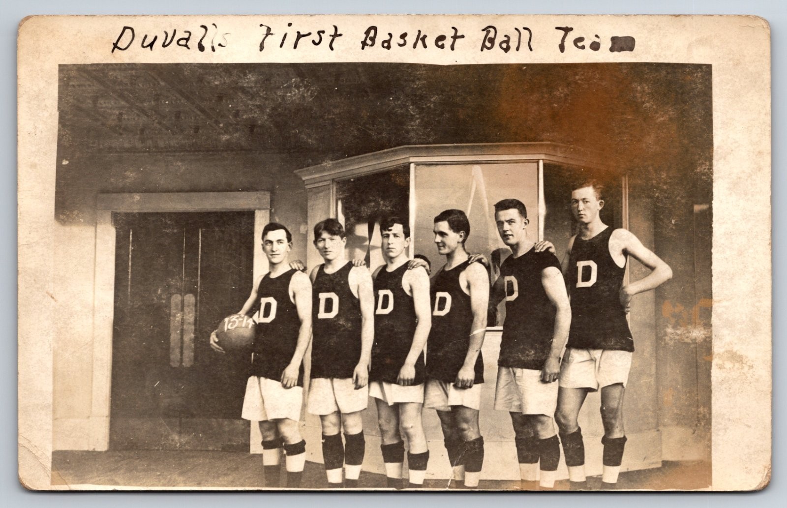 First Basketball Team Duvall Washington 1913 to 1914 Real Photo RPPC