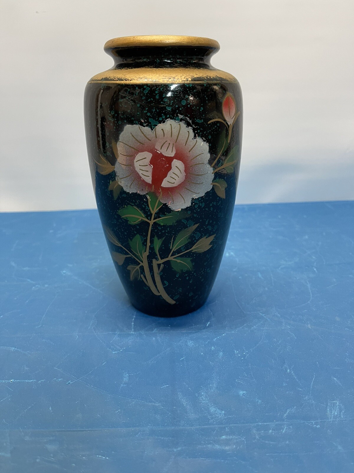 Vintage Norleans Japan Handpainted Cherry Blossom Ceramic Floral Vase 7.25\