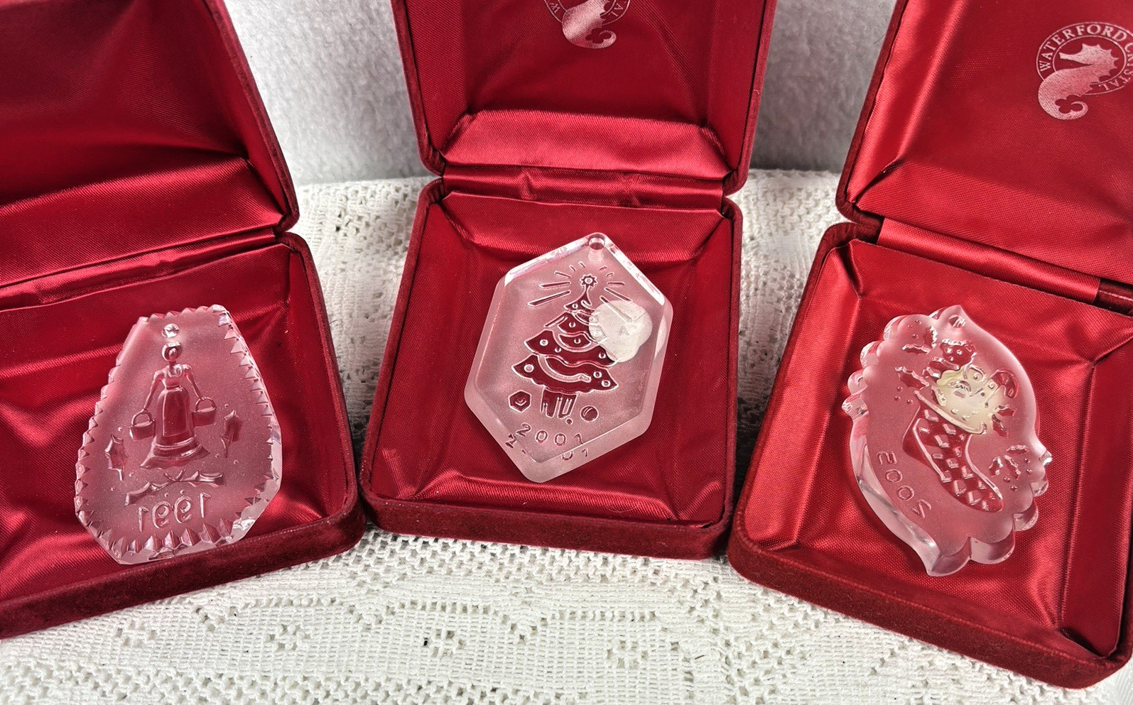 Vtg Waterford Crystal Christmas Ornaments 1991, 2005, 2001 Lot 3
