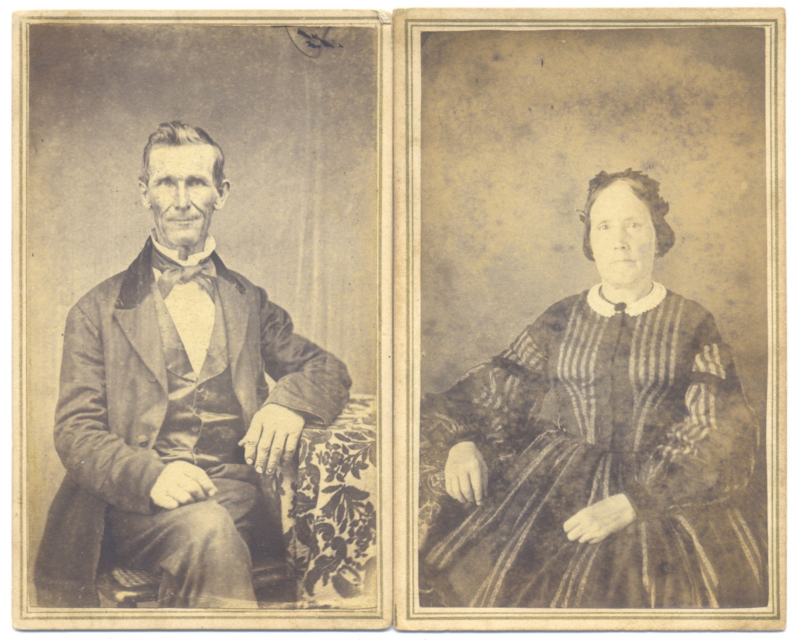 Two 1860s CDVs of a couple. Taller than usual images on CDV card