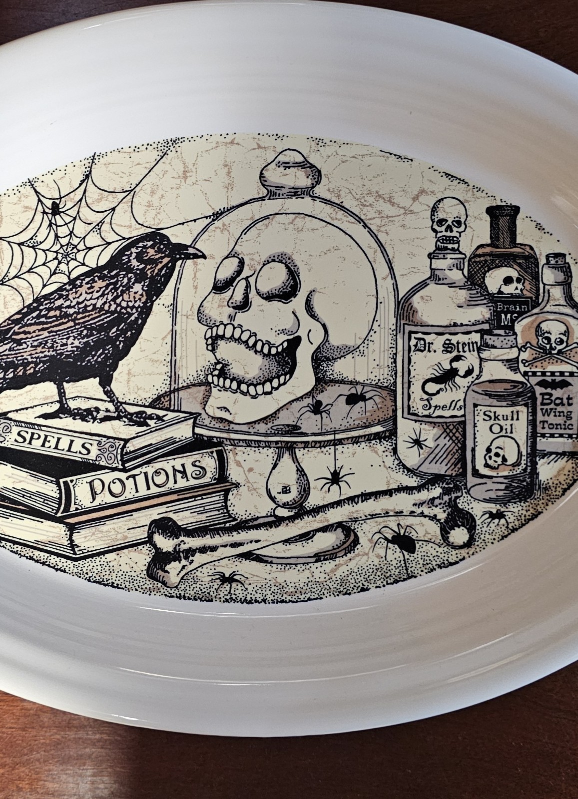 WICKED VALUES: HALLOWEEN Spells & Potions W/Raven & Skull OVAL SERVING PLATE