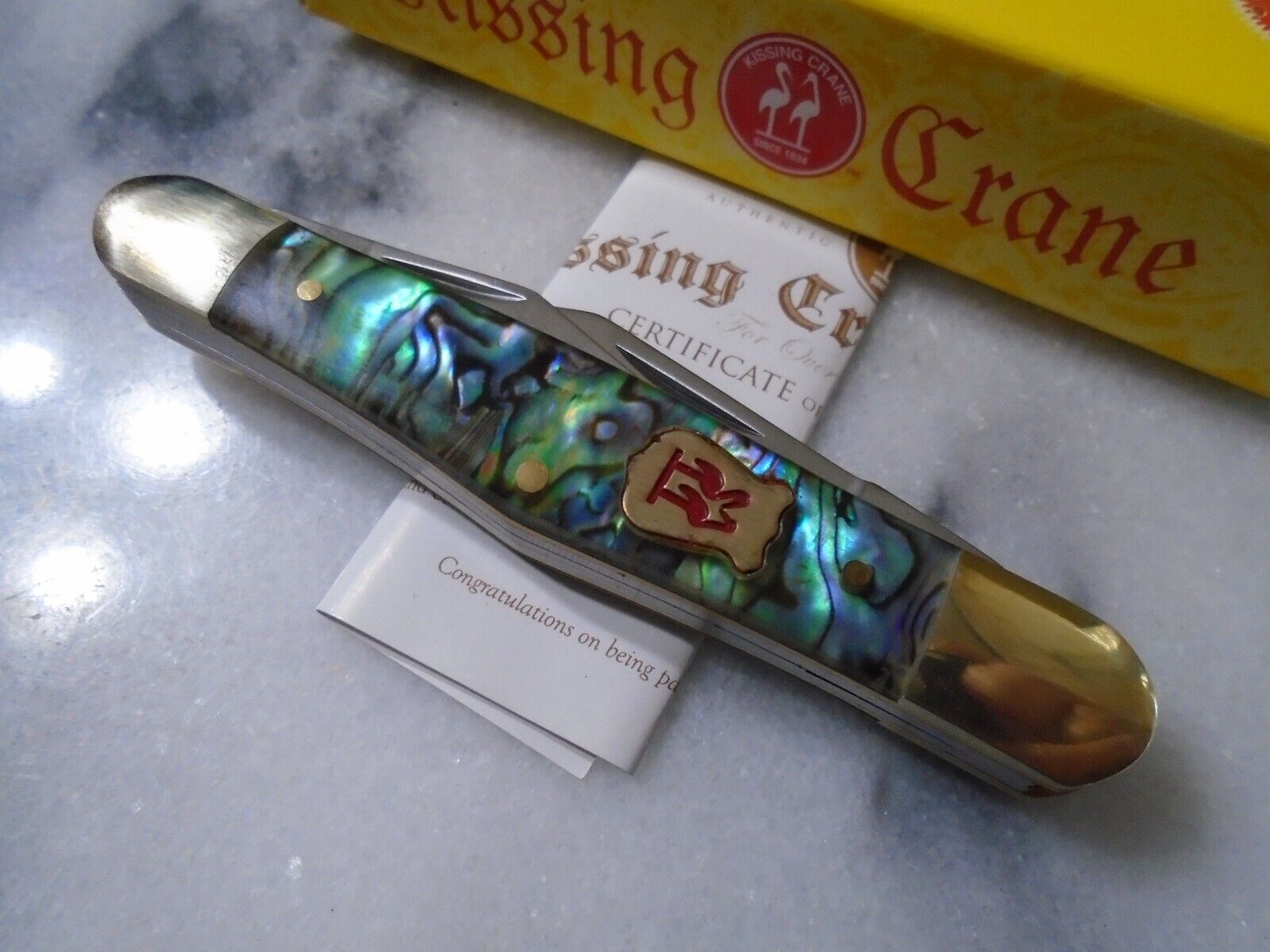Kissing Crane Genuine Abalone 3 Blade Whittler Pocket Knife KC5515 3 1/2