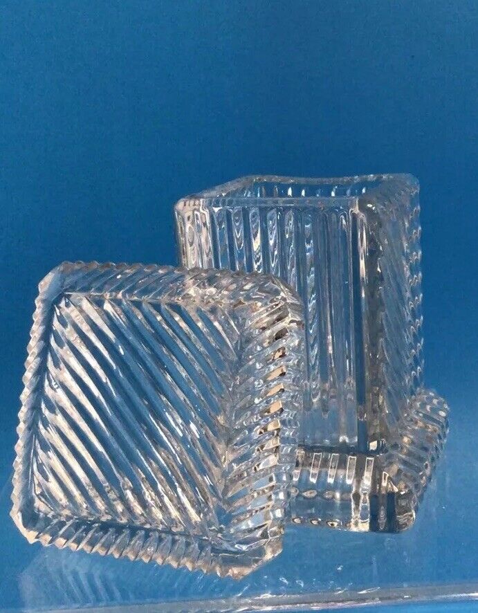 Vintage Full Lead Crystal Square Jewelry Trinket Box 3.5\