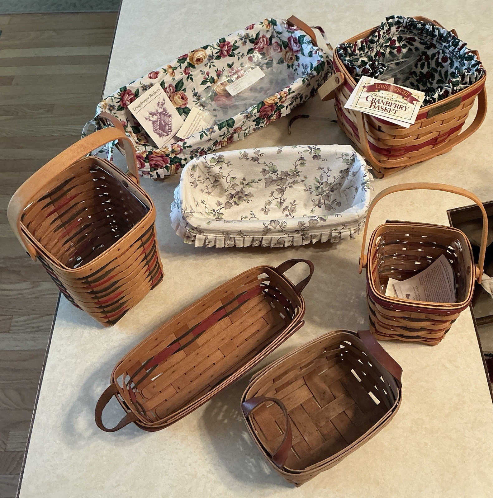 Nice Size Lot 8 Longaberger Baskets 1993-1995-2001 Most Never Used With Liners