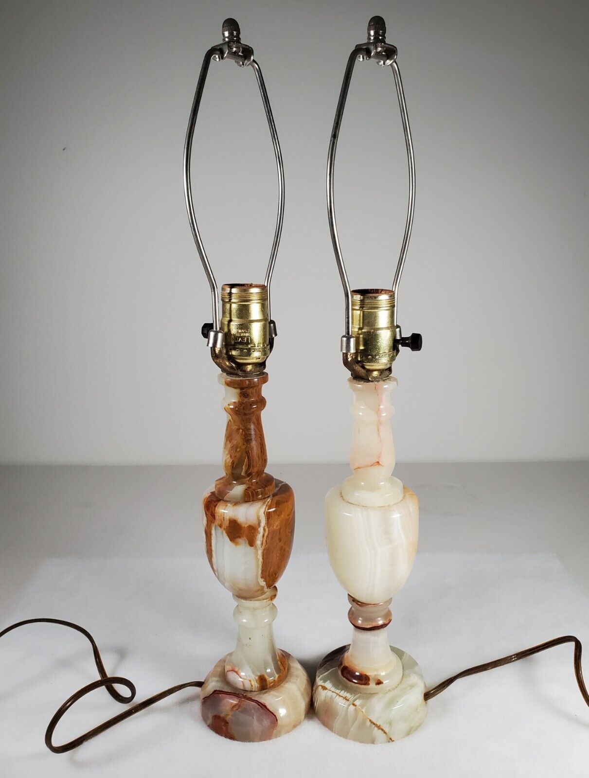 Small Pair Boudoir Lamps All Marble Natural Colors Vintage No Shades Tested Work