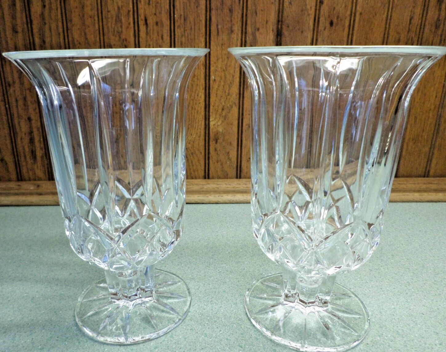 Pair of De Plomb USA 24% Lead Crystal Hurricane Taper Candle Holders
