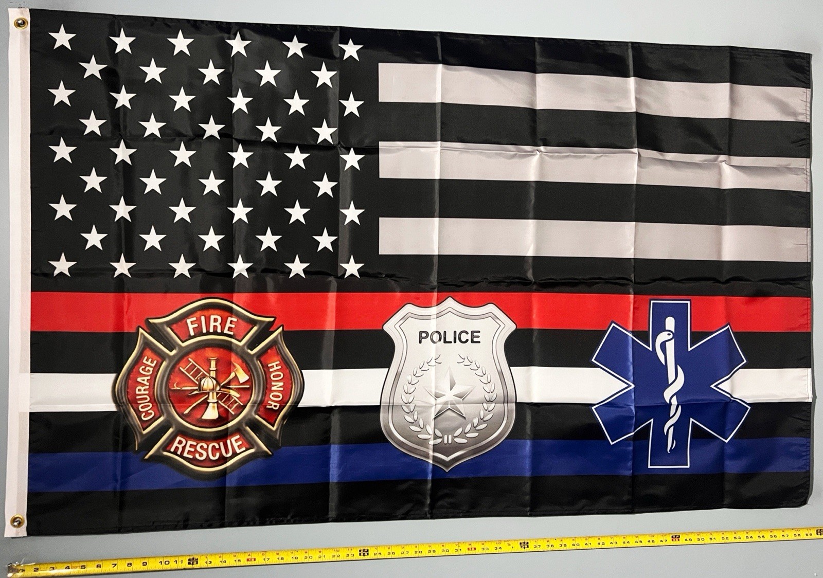 EMS Fire Police First Responder FLAG FREE USA SHIP Hero America Poster Sign 3x5’