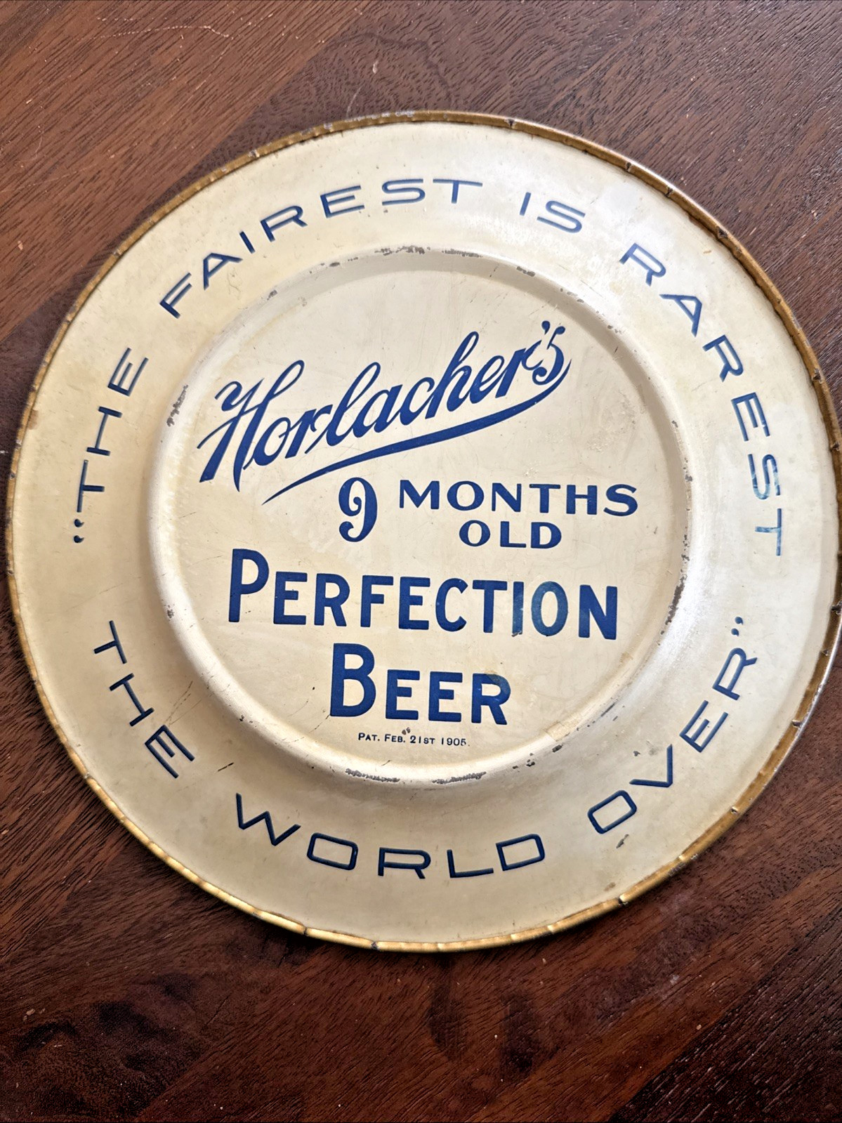 1905 VIENNA ART PLATE Horlacher's Perfection Beer Tray Antique Portrait of Woman