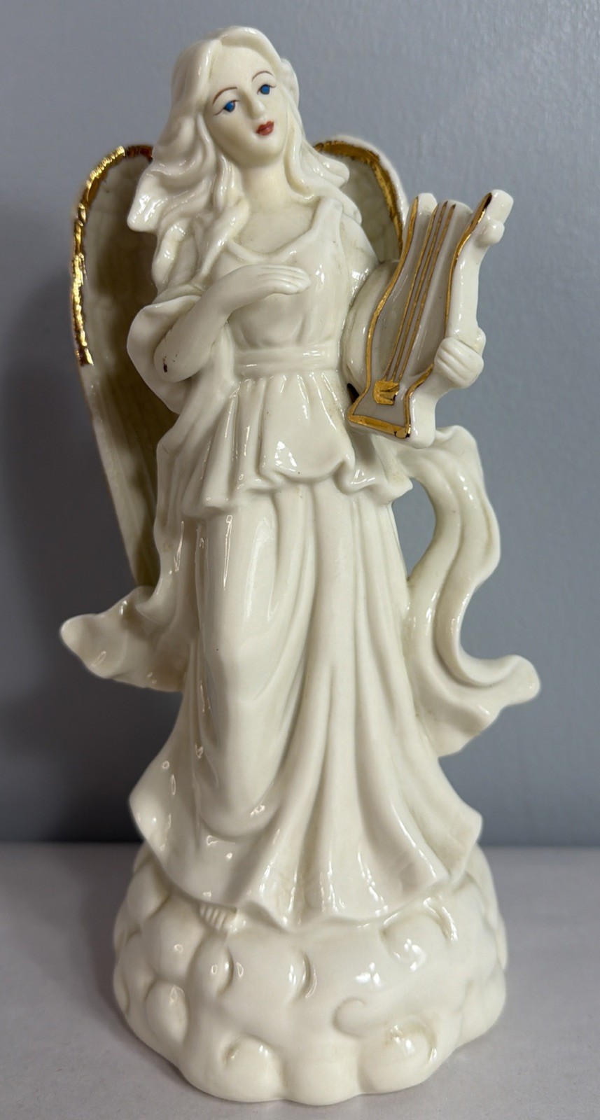 Vintage Porcelain Figurine Angel Playing Harp 8 1/2\