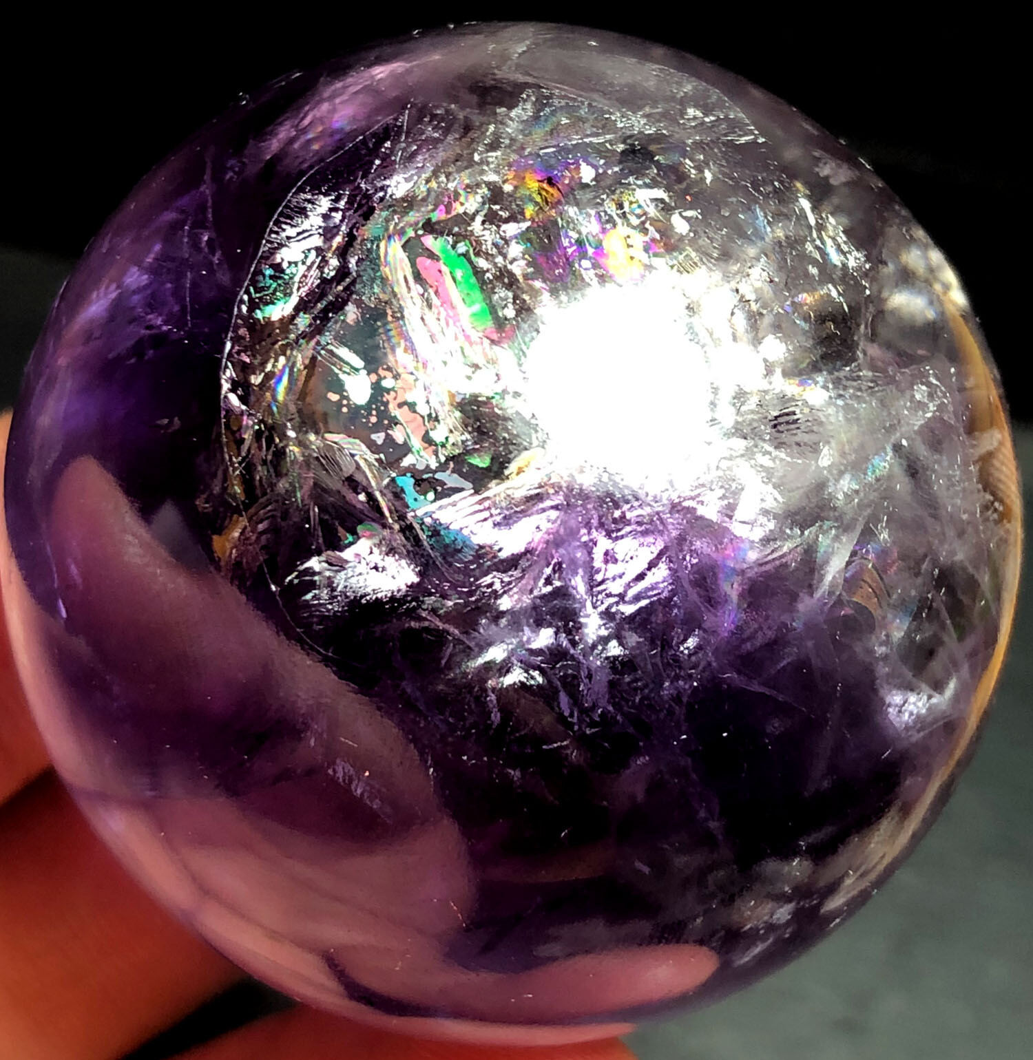 177g Super Seven Skeletal Amethyst Quartz Crystal BALL HEALING& God fingerprint 